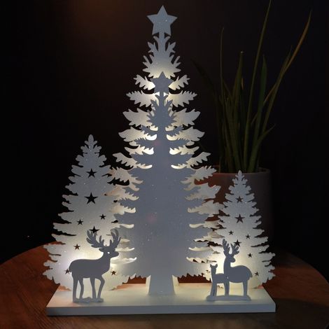 33cm Battery Operated Indoor Wooden Christmas Tree Scene with Warm White LEDs (1/4)