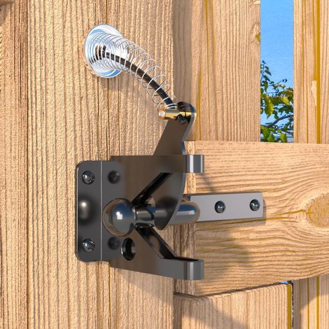Loquet de portail avec câble à ressort pour portail de clôture Acier au carbone Noir Loquet de portail autobloquant pour clôture en bois, loquet de porte de clôture (1/5)