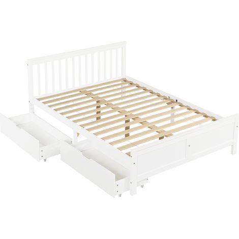 Letto matrimoniale in legno 140 x 200 cm con 2 cassetti portaoggetti bianco (1/5)