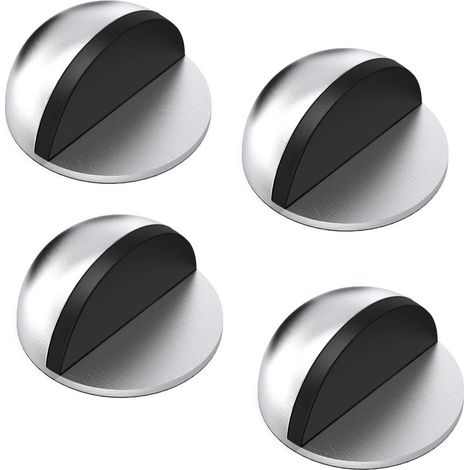 Arrêts de Portes, Lot de 4 Arrêts et Butées de Porte en Acier Inoxydable avec pare-chocs en caoutchouc, Stop-Porte Adhésif pour tous les sols durs - Argent (1/5)