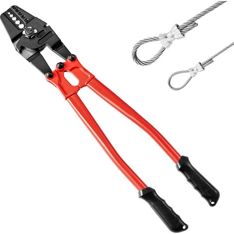 VEVOR Pince a Sertir Professionnelle 24", Pince Coupe Cable Acier Allie, Pince a Sertir 5 Rainures pour Manchon 1/16'', 3/32'', 1/8'', 5/32"et 3/16" pour Sertissage, Manchon de Boucle/Duplex