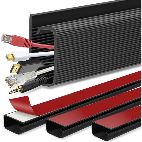 (Lot de 4) 40 cm Gestion des câbles sous le bureau, chemins de câbles auto adhésifs, pour câbles de bureau, PC, câbles électriques (1/5)