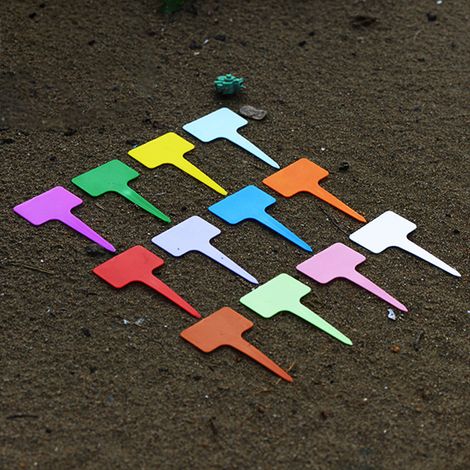 100 Stück zufällig ausgewählte, wasserfeste Pflanzenetiketten aus Kunststoff, Typ T, Gartenetiketten, Pflanzenmarkierungen (1/5)