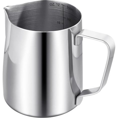 Lattiera in acciaio inox da 350 ml con tacche di misurazione per la schiumatura del latte piccola lattiera in acciaio inox per cappuccino e caffè (1/5)