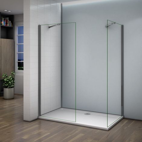 Paroi de douche 140x200cm AICA verre anticalcaire avec 2 barres de extensible cabine de douche 140x50x200cm (1/5)
