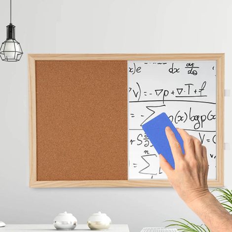 Tableau blanc mural en liège combinant un tableau blanc magnétique effaçable à sec et un tableau en liège pour la finition murale, adapté aux maisons, bureaux, écoles et tableaux de visualisation. (1/5)