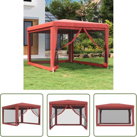 The Living Store Tente de fête avec 4 parois latérales en maille Rouge 3x4m PEHD - Tents De Fete - Tonnelles Exterieures - Gazebo - Parasol - Abri Solaire (1/5)