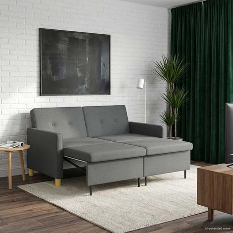Canapé-lit escamotable à tiroir en tissu gris foncé, dossier réglable 154 x 94,5 x 80,5 cm - PANGIVO (1/5)