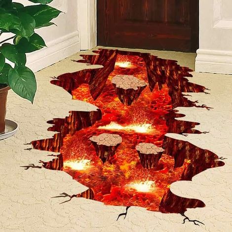 Stickers muraux 3D créatifs sur le thème de l'espace, amovibles en PVC, motif flammes et lave, 60 x 90 cm (1/5)