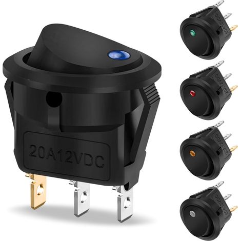 Lot de 5 Interrupteur à Bascule Rond Éclairé LED 12V DC 20A Interrupteur à 5 Couleurs LED ON/OFF Haute Durabilité, Compatible Voiture, Bateau et Appareils Ménagers (1/5)