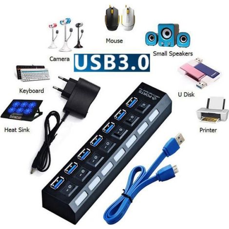 USB 7 ports adaptateur pour PC ordinateur portable 5G Mbps + 5V Power (1/3)