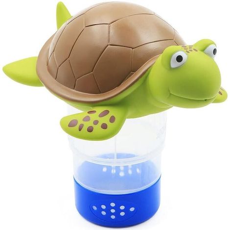 Schwimmender Chlorspender, Chemikalienspender für Schwimmbad, Spa, Whirlpool, verstellbare schwimmende Ablage, fasst 7,6 cm große Chlortabletten, Crezuo Schildkröte (1/5)