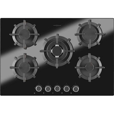 Oranier piano cottura a gas 5 fuochi da incasso 75 cm vetroceramica nero griglie ghisa
