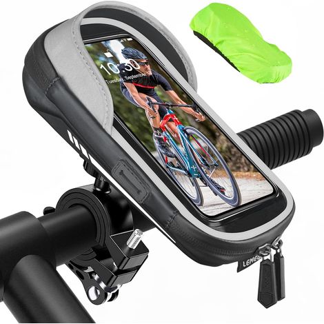 Support Téléphone Vélo Moto Étanche sous 7 Pouces Sacoche de Guidon Avec Housse de Pluie, Espace de Rangement, Rotation 360, Réfléchissant, Porte Téléphone Vélo Trottinette, Sacoche Vélo (1/5)