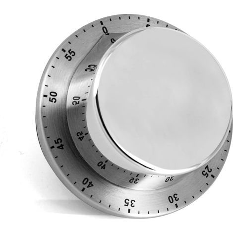 Minuteur mécanique pour cuisine avec base magnétique soixante minutes alarme sonore acier inoxydable fixation sur réfrigérateur