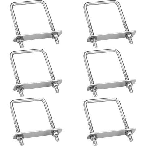 6 Stück U-Bolzen aus Edelstahl, M8-U-Bolzen, quadratischer U-Bolzen mit Muttern und Rahmenplatte, Befestigung von Klemmbolzen, zur Rohrbefestigung (100 x 50 mm)
