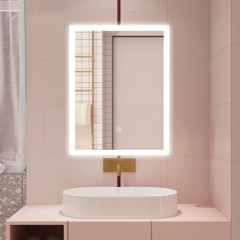 AICA LED SPECCHIO DA BAGNO 50 X 70 CM, LUMINOSITÀ REGOLABILE A 3 COLORI, ANTIAPPANNAMENTO, MEMORIA DI INTERRUZIONE DI CORRENTE (1/5)