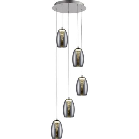 BRILLIANT Lampe Metropolis LED Pendelleuchte 5flg chrom/rauchglas easyDim 5x 5W LED integriert COB, 500lm, 3000K In der Höhe einstellbar / Kabel kürzbar EasyDim: dimmbar mit herkömmlichen Lichts (1/2)