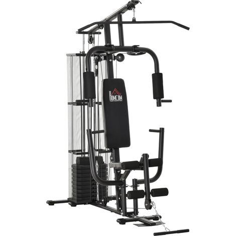 Appareil musculation multifonctionnel poulie haute barre papillon haltères 45kg corde sauter noir