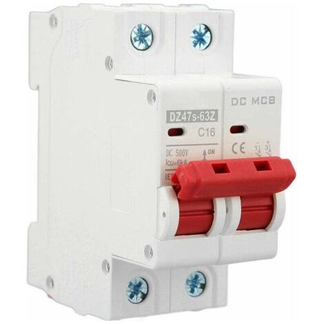 Disjoncteur 2P DC 500V MCB 16A DIN Rail Mount Protection Switch 6000A Breaking Capacity (1/3)