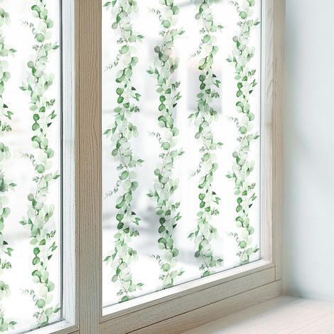 Sichtschutzfolie 100x146 cm Dekorativ Selbstklebend Blickdicht PVC Folie für Badezimmer Milchglas Sichtschutz Fenster Dekorfolie Grüne Girlanden