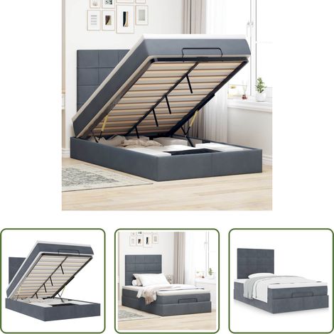 vidaXL Rangement sous le lit - Cadre de lit ottoman avec matelas gris foncé 120x190 cm velours (1/5)