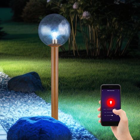 Außenleuchte dimmbar Smart LED Stehlampe Außen Gartenleuchte Terrassenlampe Wegeleuchte, App-/Sprachsteuerung RGB Farbwechsel, Aluminium Glas Holzoptik, 9W 806lm warmweiß-kaltweiß, DxH 25x100 cm (1/5)