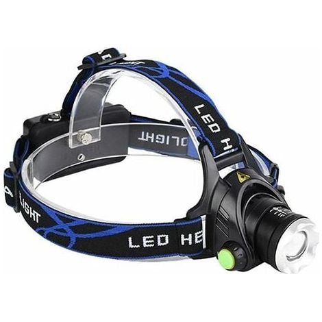 Stirnlampe, IP64, wasserdicht, zoombar, 3 Modi, mit USB-Kabel, Kontrollleuchte für Camping, Radfahren, wiederaufladbare LED-Stirnlampe, 1200 lm, Angeln, Wandern [Energieklasse A+++] (1/4)
