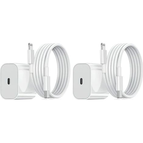 Chargeur rapide 20 W pour iPhone et câble USB-C (lot de 2) - Compatible avec les appareils iPhone - Blanc - Lot de 2 (1/4)