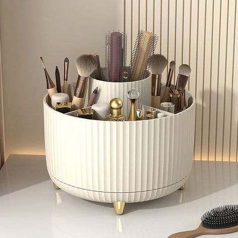 Tubo organizador giratorio para brochas de maquillaje para escritorio, caja para el cuidado de la piel, giratorio, 15  15  12,5 cm (1/5)