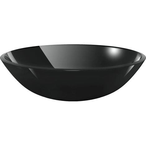 Lavabo vasque à poser Luxueux, Verre trempé Bac à laver, 42 cm Noir OIB8377E (1/4)