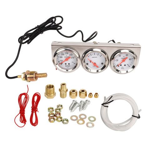 Kit de tres indicadores para coches, 52 mm, esfera blanca, 12 V, presión de aceite, temperatura del agua, voltímetro, indicador de coche con sensor. (1/5)