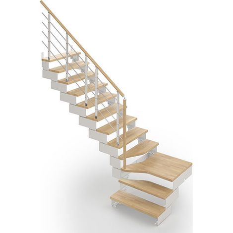 Viertelgewendelte Treppe mit 11 stufenanzahl - Zu erreichend Höhe 2.10 à 2.64m - Breite 95 cm - Holz und weiß - COMPO95/L/BB-RH-11