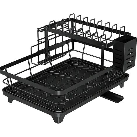 Égouttoir à vaisselle, design à 2 niveaux, organisateur de cuisine complet, Noir-A 2-Niveaux (1/2)