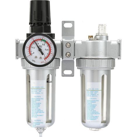 Régulateur de pression d'air avec filtre, lubrificateur et manomètre 1/2" pour compresseur (1/5)
