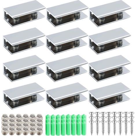 Set mit 12 rechteckigen Glasklemmen - 6 bis 8 mm - Silberne Aluminiumlegierung - Für Acrylglasscheiben mit einer Dicke von 6 bis 8 mm - (L) (58 x 23 x 13,5 m) (1/5)