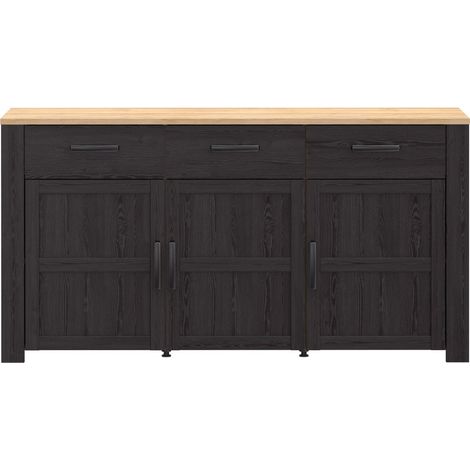 Buffet bas FORTE BOHOL 3 portes 3 tiroirs Chêne noir 166,1×47×87 cm (1/5)