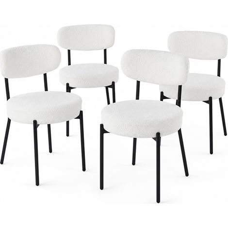 Set 4 Sedie da Pranzo con Gambe Metallo e Seduta Tessuto Teddy Imbottita Crema (1/5)
