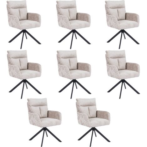 Home Deluxe Sedia da pranzo con braccioli ALUNA Chenille - Set di 8 Beige