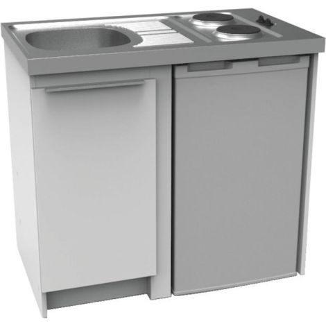 Moderna – Cuisinette complète 100 cm avec évier inox 18/10 – 2 plaques de cuisson électriques 3000W – Réfrigérateur 82L pour petits espaces