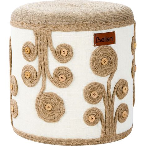Jute Pouffe Ottoman Footstool EPS Filling Living Room Boho Style White and Beige Diman