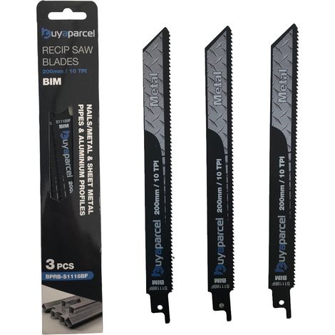 Reciprocating Sabre Saw Blades S1118BF 200mm 10 TPI HCS Metal Aluminium x3 (1/4)