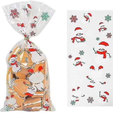 50 Stück transparente PVC-Geschenktüten mit Weihnachtsmann-, Weihnachtsbaum- und Elchmotiven für Weihnachtsgeschenke, Backwaren, Süßigkeiten und Kekse-Style7 (1/5)