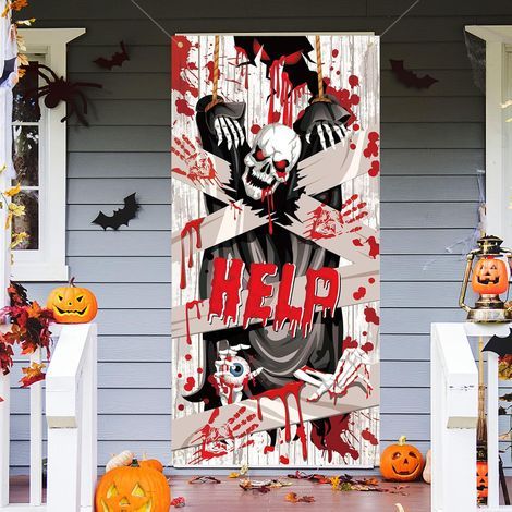 Suspendu Fantôme Bannière pour Halloween Décoration Effrayante, Déchiré Sang Empreinte Faucheuse Décoration Bannière de Porte Halloween, Horreur Halloween Maison Hantée Décoration Accessoires (1/5)