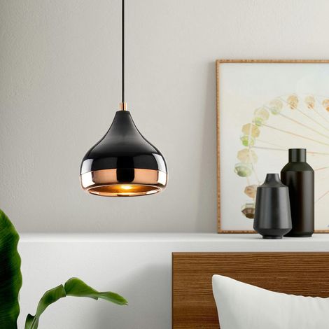 Suspension moderne laquée noire et cuivre, forme goutte SILE (1/5)