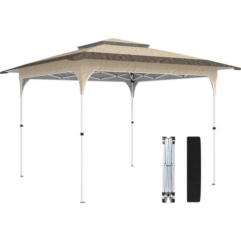 Outsunny carpa plegable 3,5x3,5 m, pop-up, con doble techo, cierre central, upf50+, altura ajustable de 3 niveles y bolsa de transporte, caqui