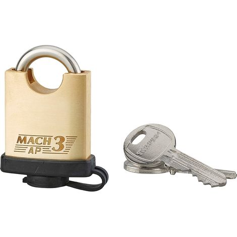 Lucchetto Mach 3 40mm arco acciaio inox 6, guardia alta, ottone, da esterno, anticorrosione, 3 chiavi, guscio pvc  - THIRARD