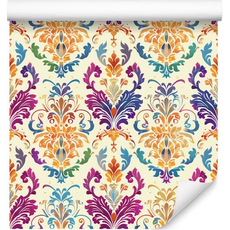 Carta da parati barocca damascata color crema e viola per soggiorno e camera da letto, 50x1000 cm (1/5)