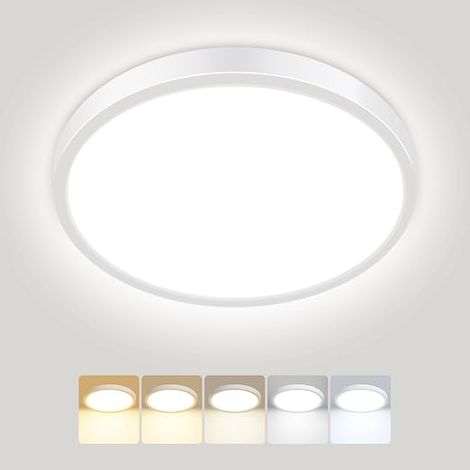 Round LED Ceiling Light, 5 Colours, 3000/3500/4000/5000/6500K 15W, Ultra Thin Waterproof Ceiling Light for Bathroom, Kitchen, Balcony, Bedroom, Hallway, Garage, 18 x 1.5 cm (1/5)