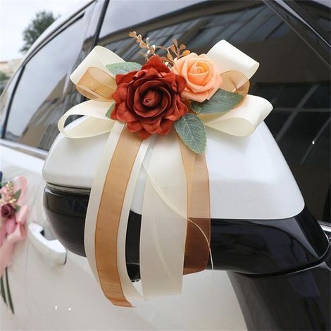 Décoration de mariage 8 pièces rétroviseur poignée de porte papillon mariage voiture rétro décoration fleur (1/5)
